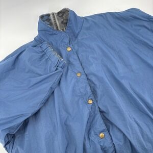 Womens L Blue Reversible Bomber‎ Jacket Aztec Print Fleece Lined 
Snap Front